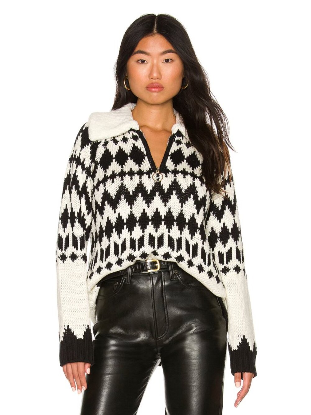 Show Me Your Mumu Sun Valley Pullover in White & Place Fair Isle Knit Sweater